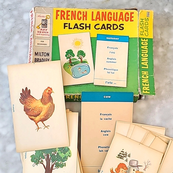 French Language Flash Cards Milton Bradley 1960 - Picture 1 of 4
